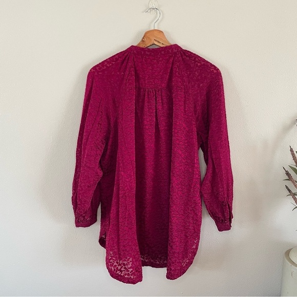 Anthropologie | Susanna Velvet Burnout Magenta Button Down Top, L - Picture 8 of 14